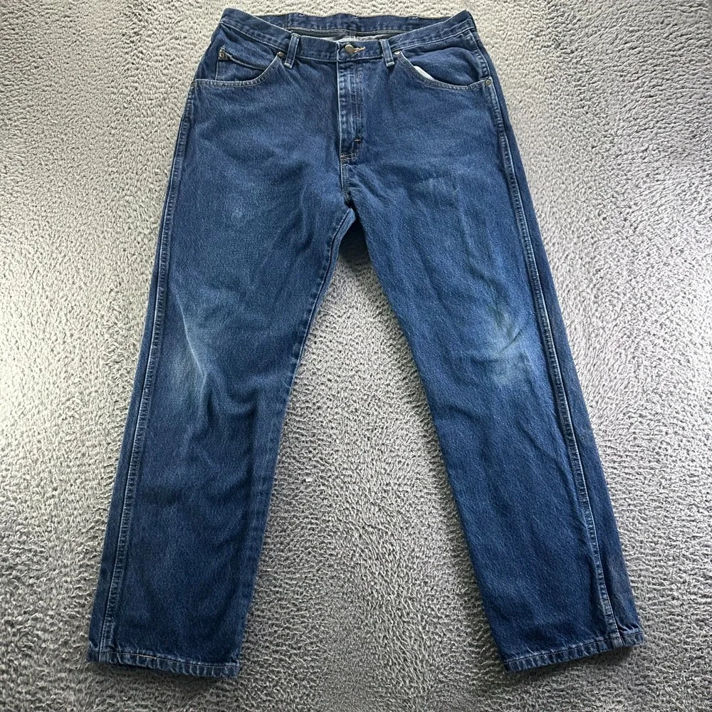 Wrangler Authentics Jeans Mens 36x30 Blue Cotton‎ Denim Straight Faded Workwear